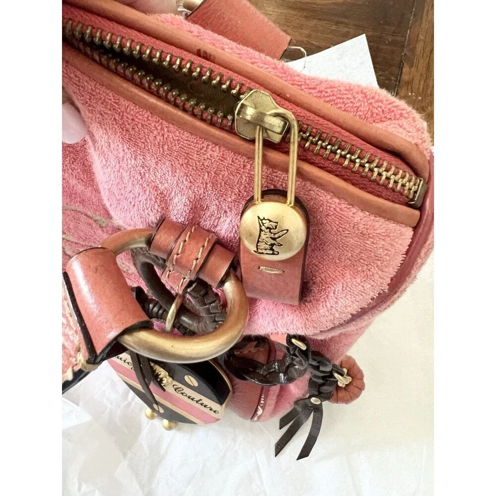 Vintage Pink Juicy Couture Tote Bag Purse Handbag Daydreamer Terry Cloth Heart